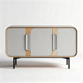 Modern wood and metal sideboard with sliding doors in grey and natural finish 90 x 45 x 60cm